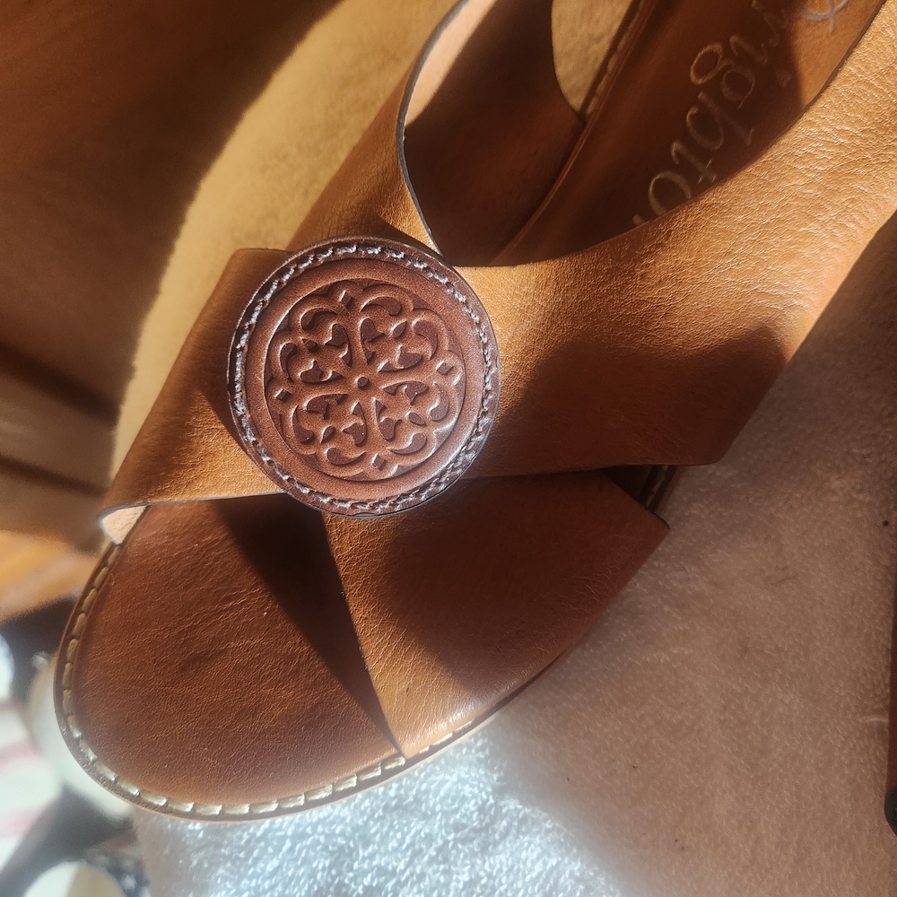 Brighton Nicole X Band Sling Leather Sandals In Cognac Size 8M- Made In Brazil - Picture 3 of 10